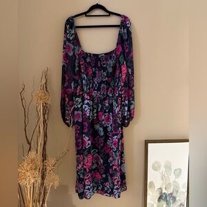 Addition Elle Navy and Pink Floral Long Sleeve Dress